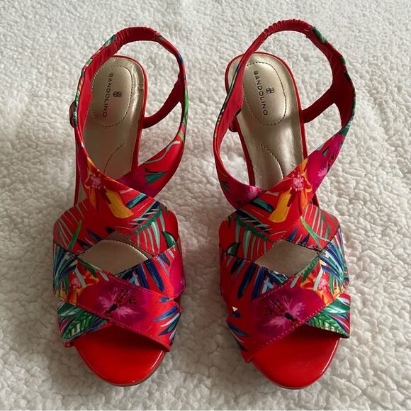 Bandolino Molvena Slingback Heeled Sandals red w/a multi-color tropical floral 9 - Picture 2 of 11